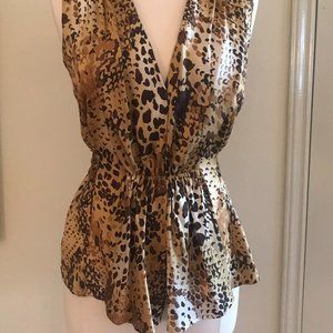Sleeveless Gold & Brown Print Top